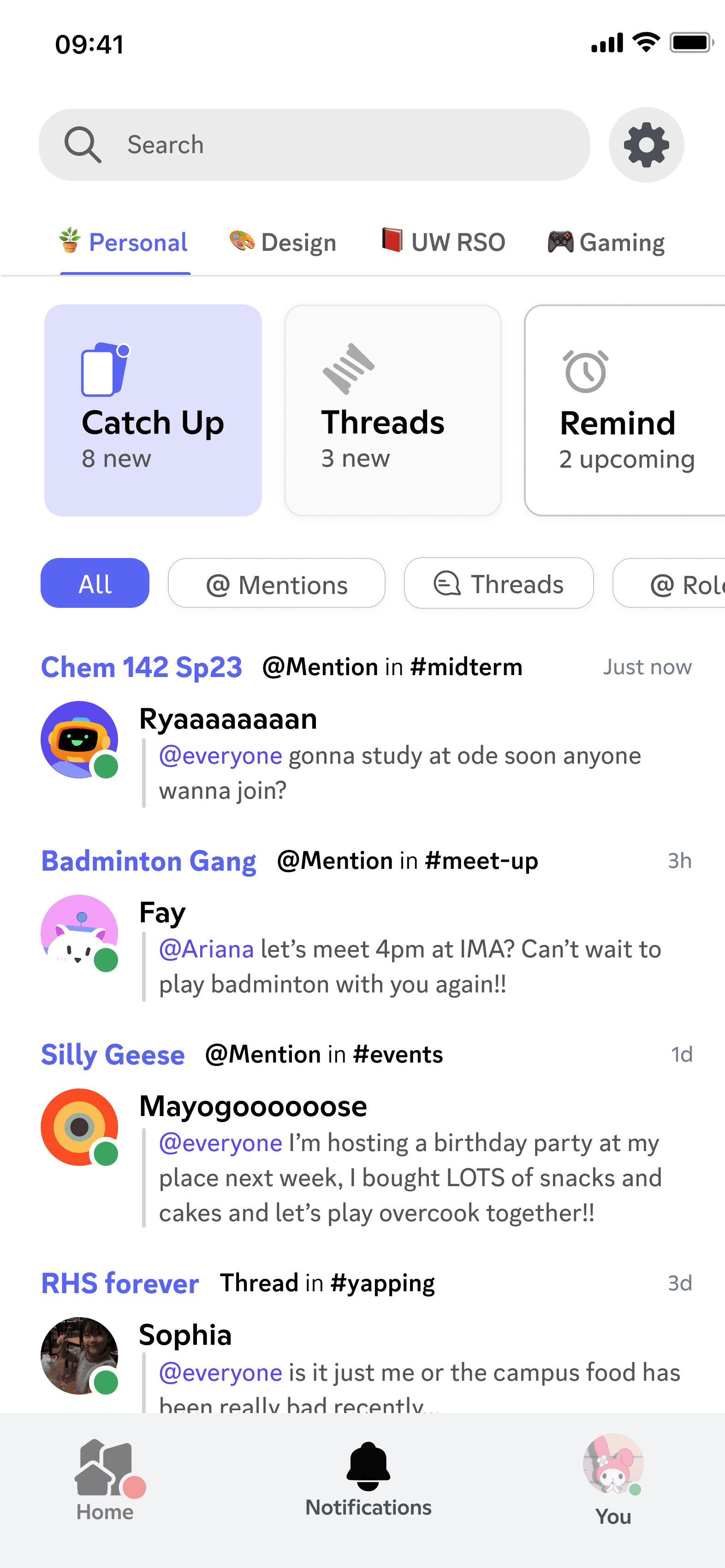 Notification inbox — light mode, click for dark
