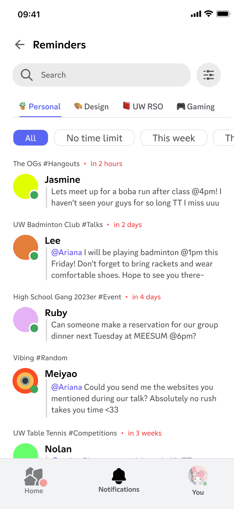 Reminder feature — reminder notification surfaced